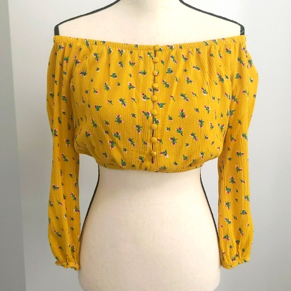 LA Hearts — Yellow Long Sleeve Flowery Crop Top - Size S - Picture 8 of 11